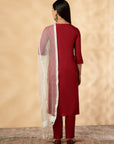 Maroon Embroidered Straight Kurta Set