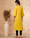 Mustard Floral Embellished A-Line Kurta