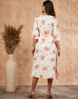 Off-White Floral Print A-Line Dress