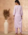 Lilac Print A-Line Kurta Set