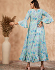 Mint Floral Print Anarkali Dress