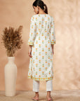 Floral Print Off-White Gathered Kurta