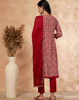 Red Printed A-Line Kurta Set