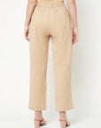 Beige Solid Straight Pants
