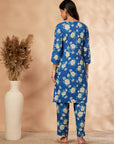 Blue Floral Print Kurta Set