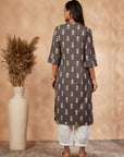 Printed Grey Straight Kurta