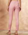 Pink Cotton-Lycra Straight Pant