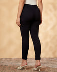 Solid Black Cotton-Lycra Straight Pant