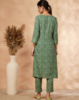 Printed Green A-Line Kurta set