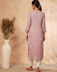 Light Pink Floral Print Straight Kurta