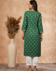 Green Printed Cotton Straight Kurta