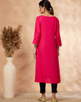 Floral Fuchsia Embellished A-Line Kurta