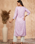 Lilac Printed With Straight Kurta