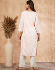 Pink Printed Rayon Straight Kurta