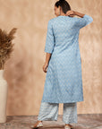 Blue Printed A-Line Kurta Set