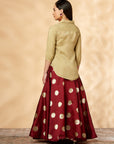 Indo-western Beige & Maroon Flared Skirt Set