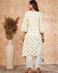 Yellow Floral Print Straight Kurta