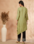 Lime Green Print Asymmetric Kurta