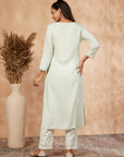 Light Green Solid Floral Straight Kurta
