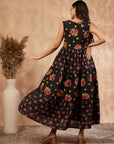 Black Printed Cotton Tiered Dress
