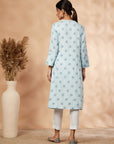 Light Blue Print Straight Kurta