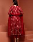 Red Printed Rayon Kalidar Kurta Set