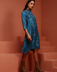 Blue Asymmetric Printed Kurta