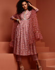 Peach Floral Gathered Printed Kurta Set