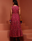 Fuchsia Printed Sleeveless Tiered Dress