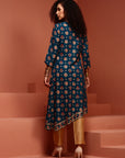 Navy Blue Asymmetric Printed Kurta