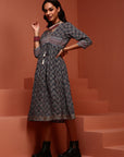 Indigo Gathered Printed Kurta