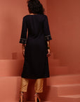 Navy Straight Embroidered Kurta