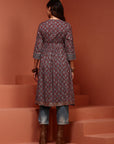 Red Printed Gathered Kurta