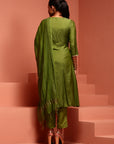 Green Jaquard A-Line Chanderi Kurta Set