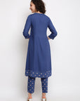 Printed Royal Blue Kurta Set