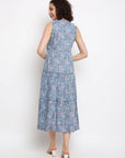 Printed Blue Tiered Dress