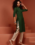 Green Flared Asymmetric Kurta