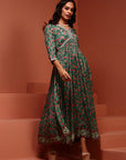 Mint Printed Gathered Dress