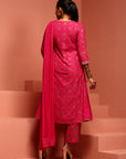 Fuchsia Embroidered Rayon Kurta Set