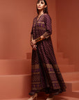 Kalidar Purple Printed Kurta Set