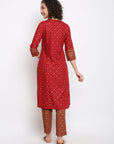 Red A-line Angrakha Kurta Set