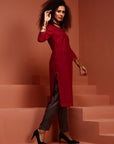 Radiant Red Embroidered Cotton Blend Kurta Set