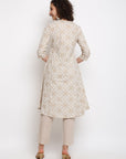 Beige Printed A-line Angrakha Kurta Set