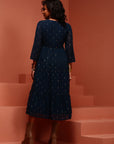 Inkblue Printed Georgette Tiered Dress