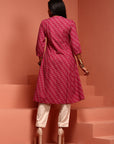 Dark Pink Printed Flared Kurta