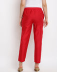 Red Solid Straight Pant