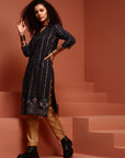 Navy Blue Printed Straight Kurta