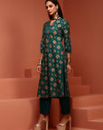 Green Printed A-line Kurta