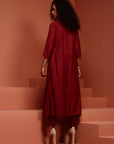 Maroon Embroidered Kurta Set With Jacket