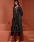 Navy Printed Gathered Kurta Set